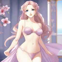 Aphrodite in anime style wearing lingerie