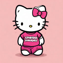 A cute illustration of Hello Kitty wearing a tee shirt with the text 'Corridos Tumbados'