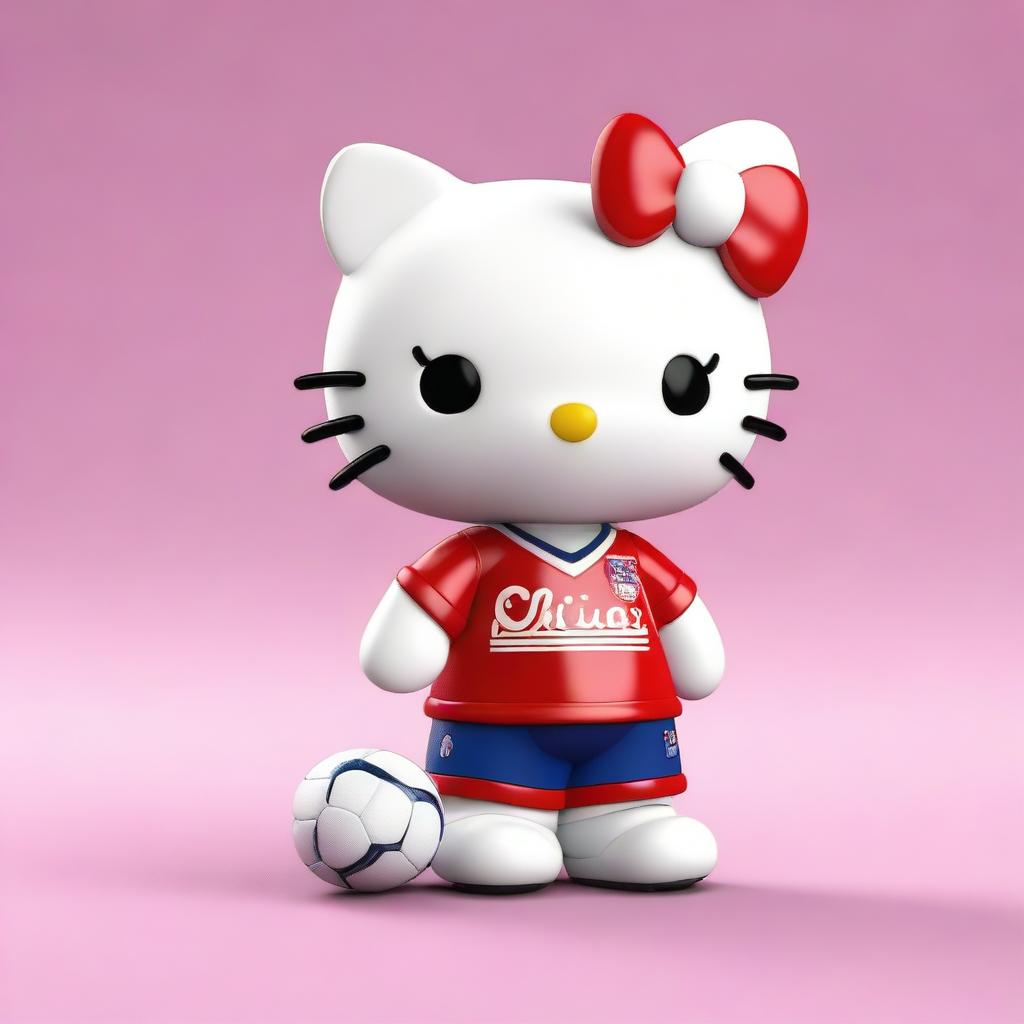 A 3D rendering of Hello Kitty wearing a Chivas soccer jersey