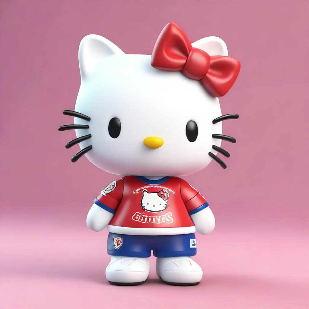 A 3D rendering of Hello Kitty wearing a Chivas soccer jersey