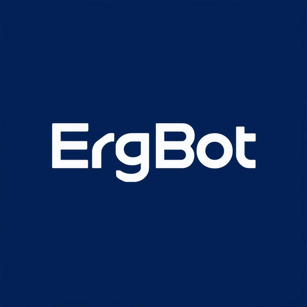 Create a modern and sleek text logo for 'ErgBot' with a bold, readable font in blue and silver, incorporating subtle elements of robotics