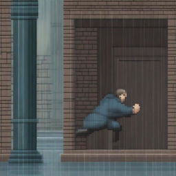 An image depicting the blind man from 'Lazarillo de Tormes' crashing into a pillar in the rain