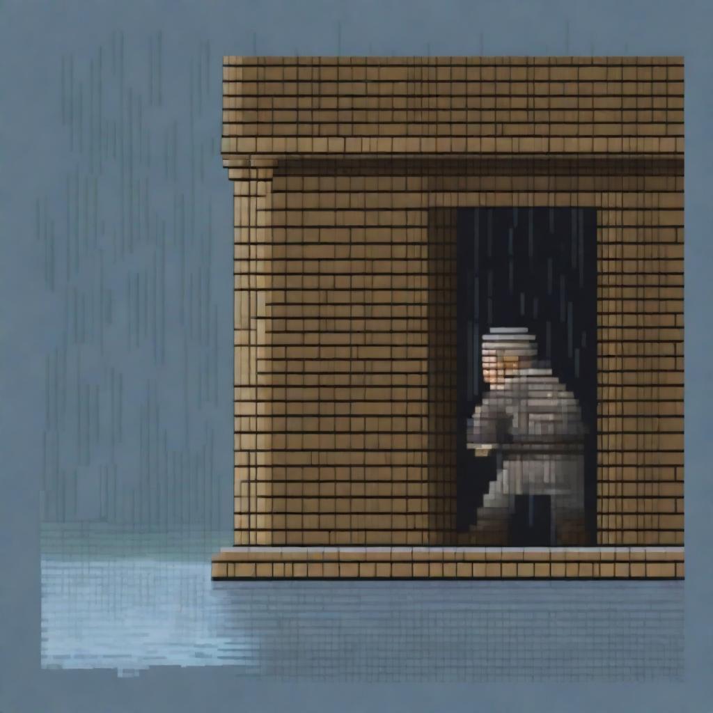 An image depicting the blind man from 'Lazarillo de Tormes' crashing into a pillar in the rain