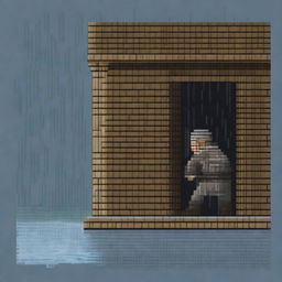 An image depicting the blind man from 'Lazarillo de Tormes' crashing into a pillar in the rain