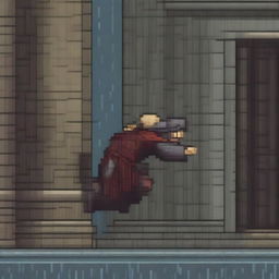 An image depicting the blind man from 'Lazarillo de Tormes' crashing into a pillar in the rain