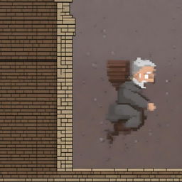 Create a simple and not very detailed image of the old blind man from 'Lazarillo de Tormes' crashing into a pillar while Lazaro guides him in the rain