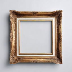 Create an image of an elegant painting frame with intricate designs, showcasing a blank white canvas inside