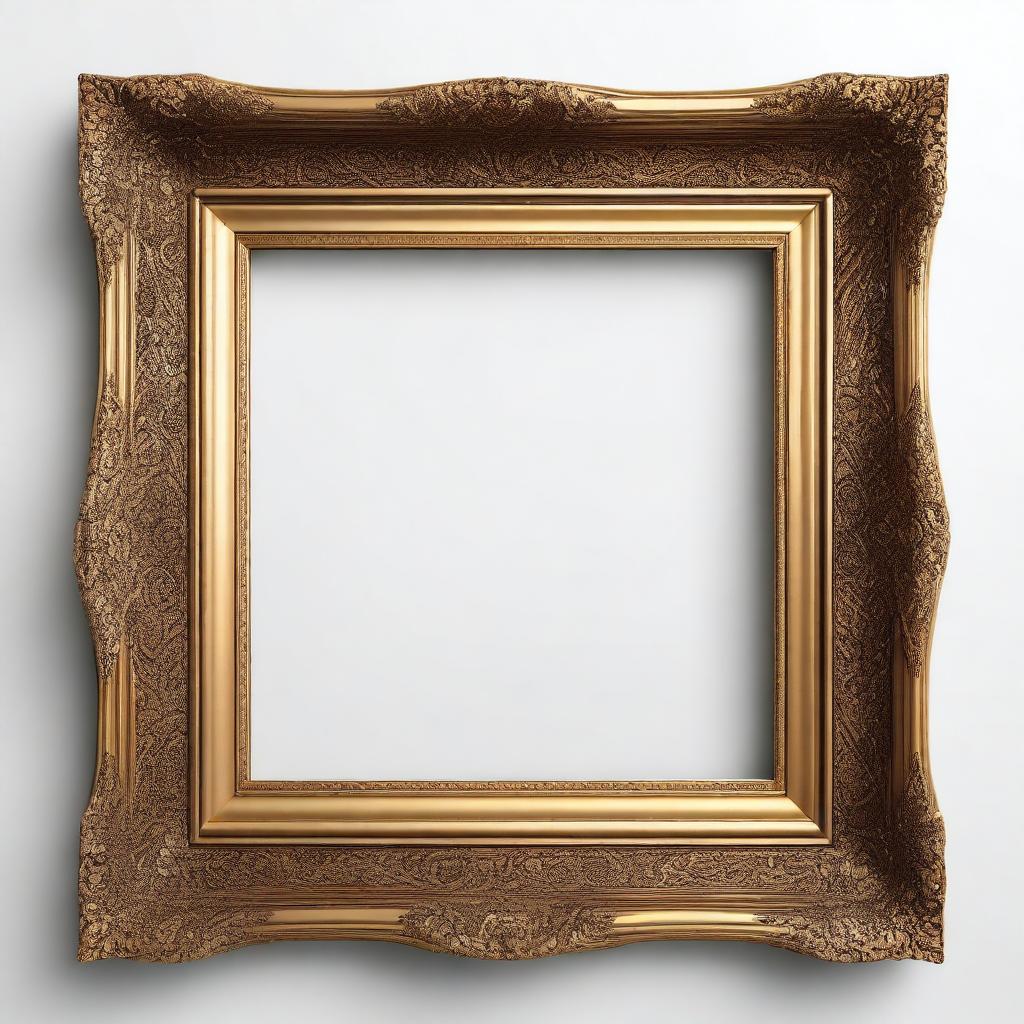 Create an image of an elegant painting frame with intricate designs, showcasing a blank white canvas inside