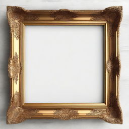 Create an image of an elegant painting frame with intricate designs, showcasing a blank white canvas inside