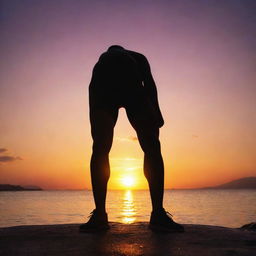 A dynamic and powerful image symbolizing human power and energy. An athlete in peak physical condition stands silhouetted against a sunrise, the vibrant hues reflecting the energy within.