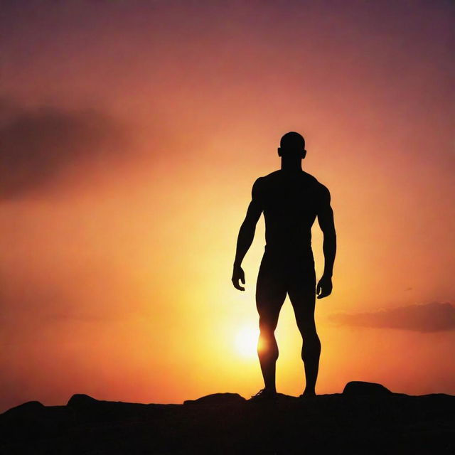 A dynamic and powerful image symbolizing human power and energy. An athlete in peak physical condition stands silhouetted against a sunrise, the vibrant hues reflecting the energy within.