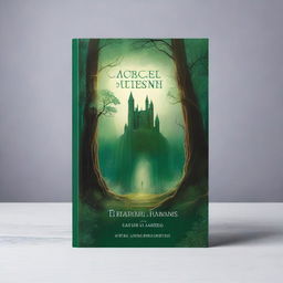 A captivating book cover featuring a mystical forest with towering trees and a hidden path leading to an ancient castle in the distance