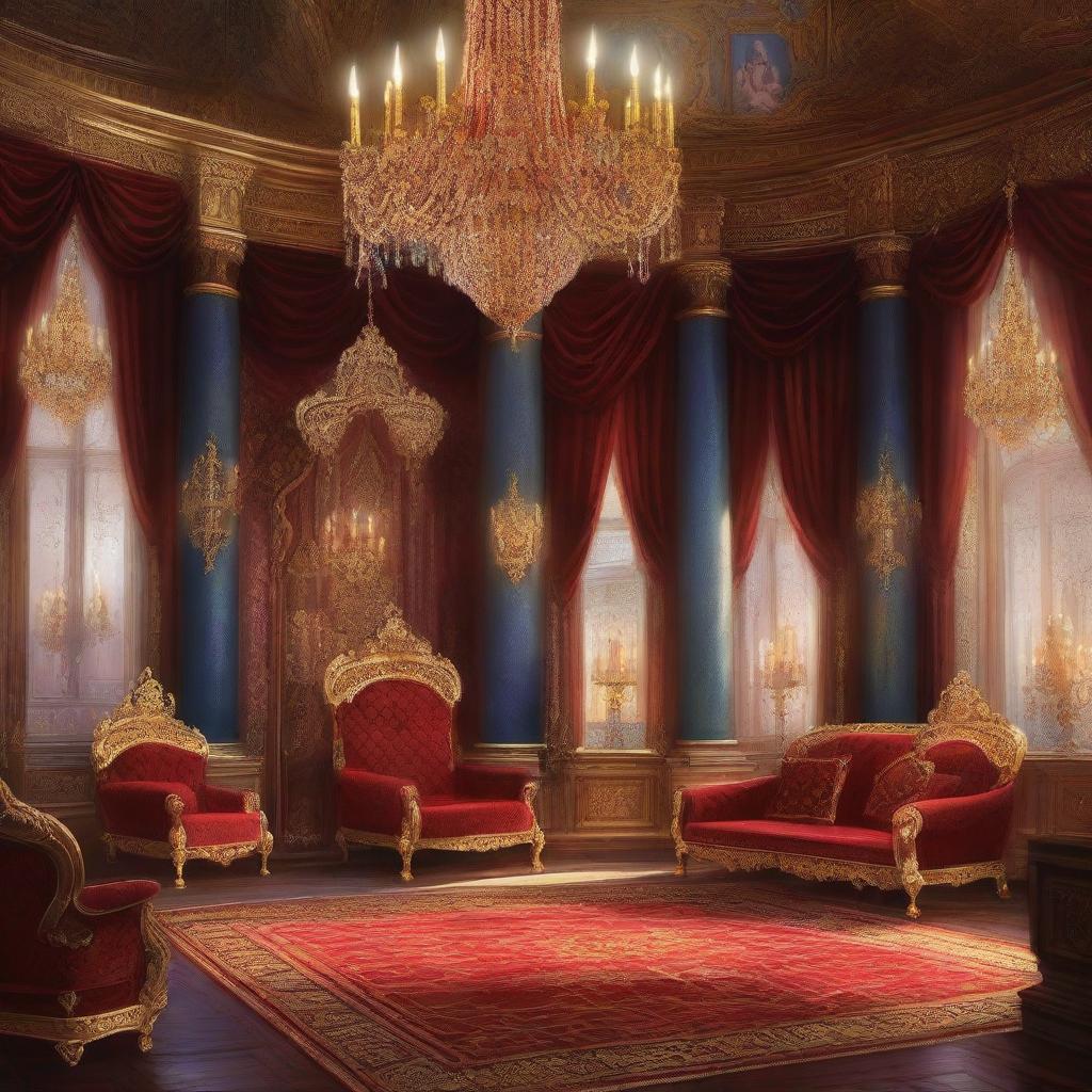 A majestic royal throne room in a detailed digital painting