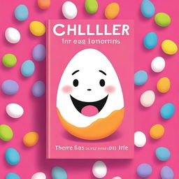 A whimsical book cover featuring a boiled egg with a happy face, set against a colorful background