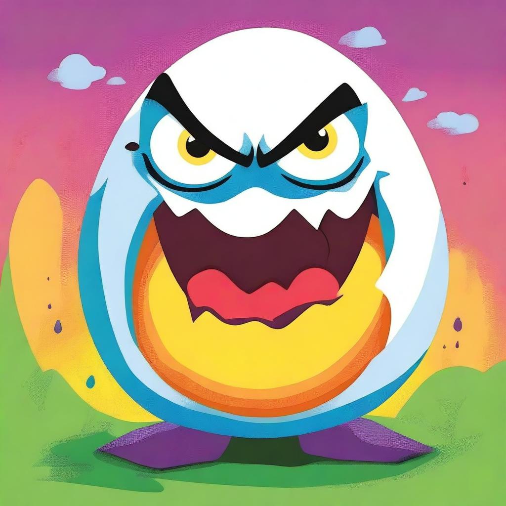 A snarling cracked egg with an angry expression, designed to be suitable for a children's book cover