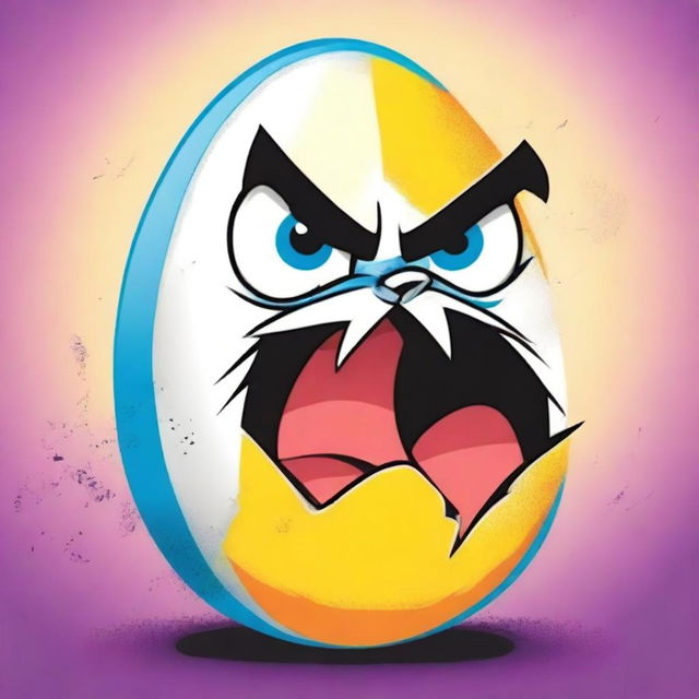 A snarling cracked egg with an angry expression, designed to be suitable for a children's book cover