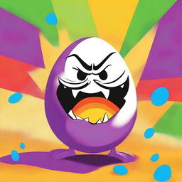 A snarling cracked egg with an angry expression, designed to be suitable for a children's book cover