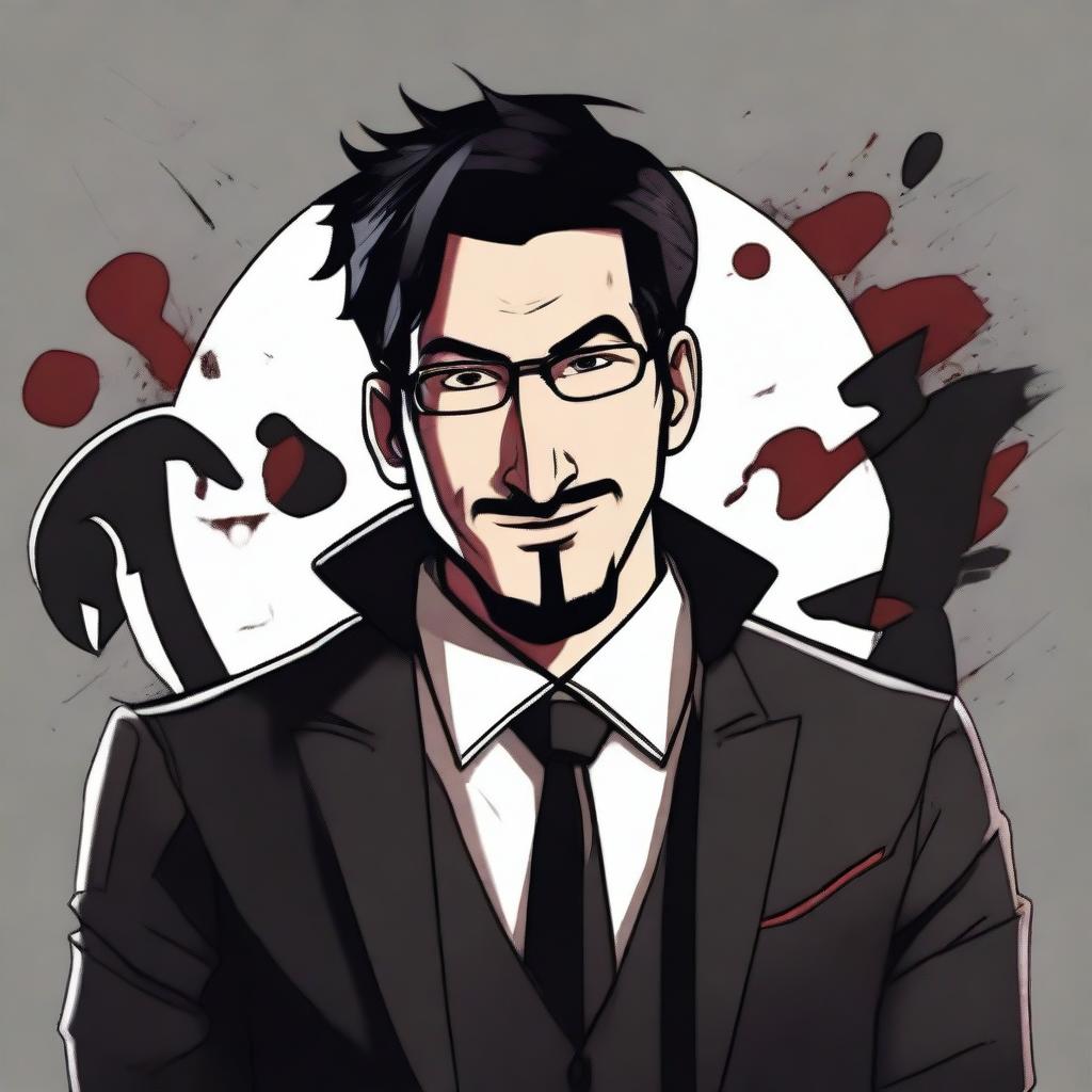 Create an image of Markiplier, the popular YouTuber, with an evil persona