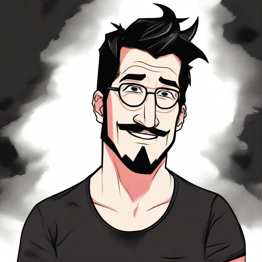 Create an image of Markiplier, the popular YouTuber, with an evil persona