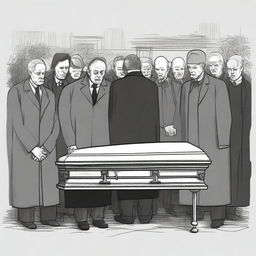 A detailed sketched image of a modern funeral scene