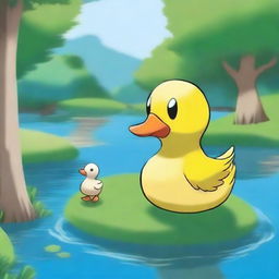 Create an image featuring a duck Pokémon, such as Psyduck or Ducklett