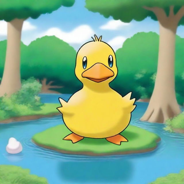 Create an image featuring a duck Pokémon, such as Psyduck or Ducklett