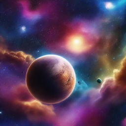 Create an image of outer space featuring a stunning view of planets, stars, and galaxies