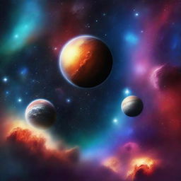 Create an image of outer space featuring a stunning view of planets, stars, and galaxies