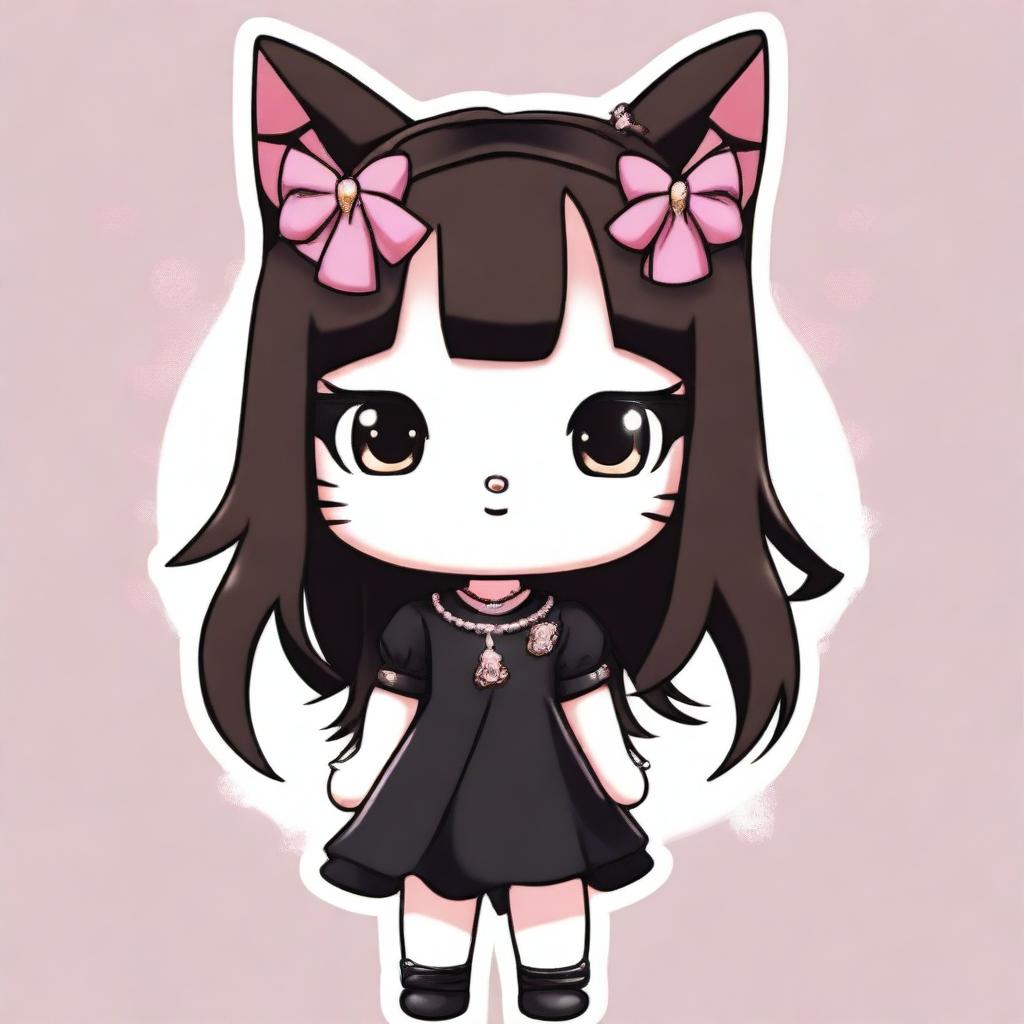 A depiction of Hello Kitty Kuromi with very long, dark blonde hair and brown eyes