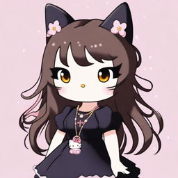 A depiction of Hello Kitty Kuromi with very long, dark blonde hair and brown eyes