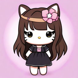 A depiction of Hello Kitty Kuromi with very long, dark blonde hair and brown eyes