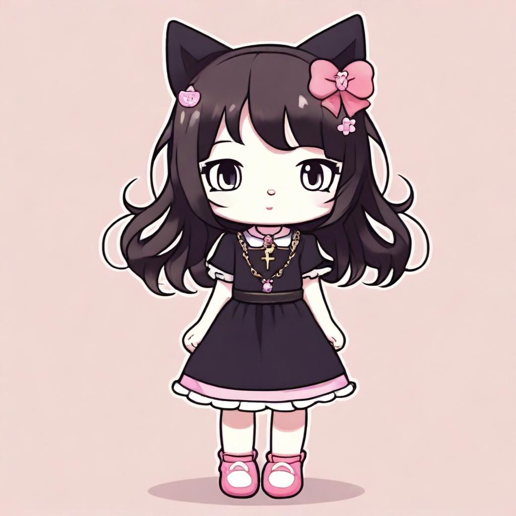 A depiction of Hello Kitty Kuromi with very long, dark blonde hair and brown eyes