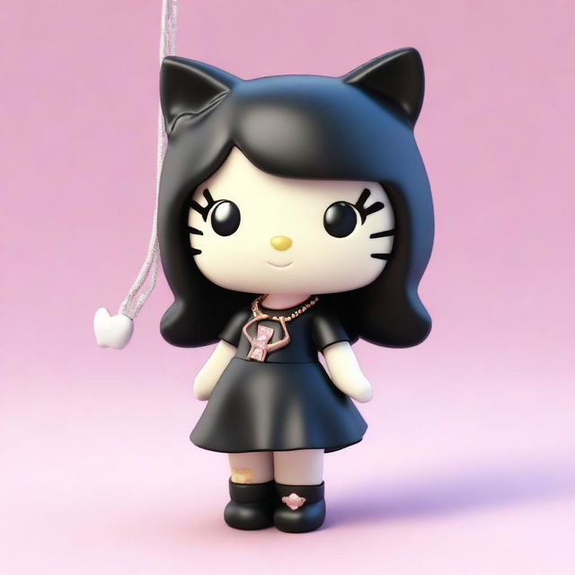 A 3D depiction of Hello Kitty Kuromi with very long, dark blonde hair in a middle part and brown eyes