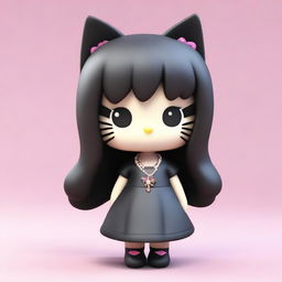 A 3D depiction of Hello Kitty Kuromi with very long, dark blonde hair in a middle part and brown eyes