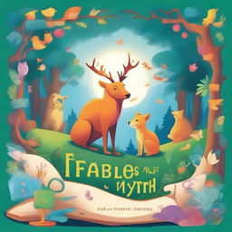 Create a vibrant and engaging book cover titled 'Fables and Myths' for 12-year-old students