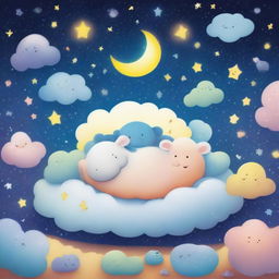 A dreamy night sky with twinkling stars and a bright moon