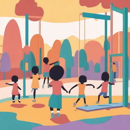 A surreal scene of diverse children playing together at a playground, but with no heads