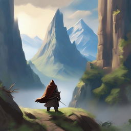 A heroic adventurer embarks on an epic quest for power, traversing through mystical lands filled with ancient ruins, enchanted forests, and towering mountains