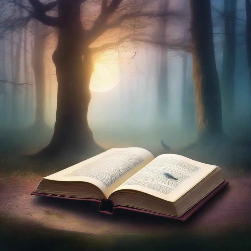 Create a captivating book cover featuring a mysterious and enchanting scene