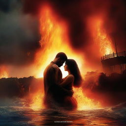 Create a book cover titled 'Fires of Love, Waters of War'