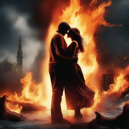 Create a book cover titled 'Fires of Love, Waters of War'