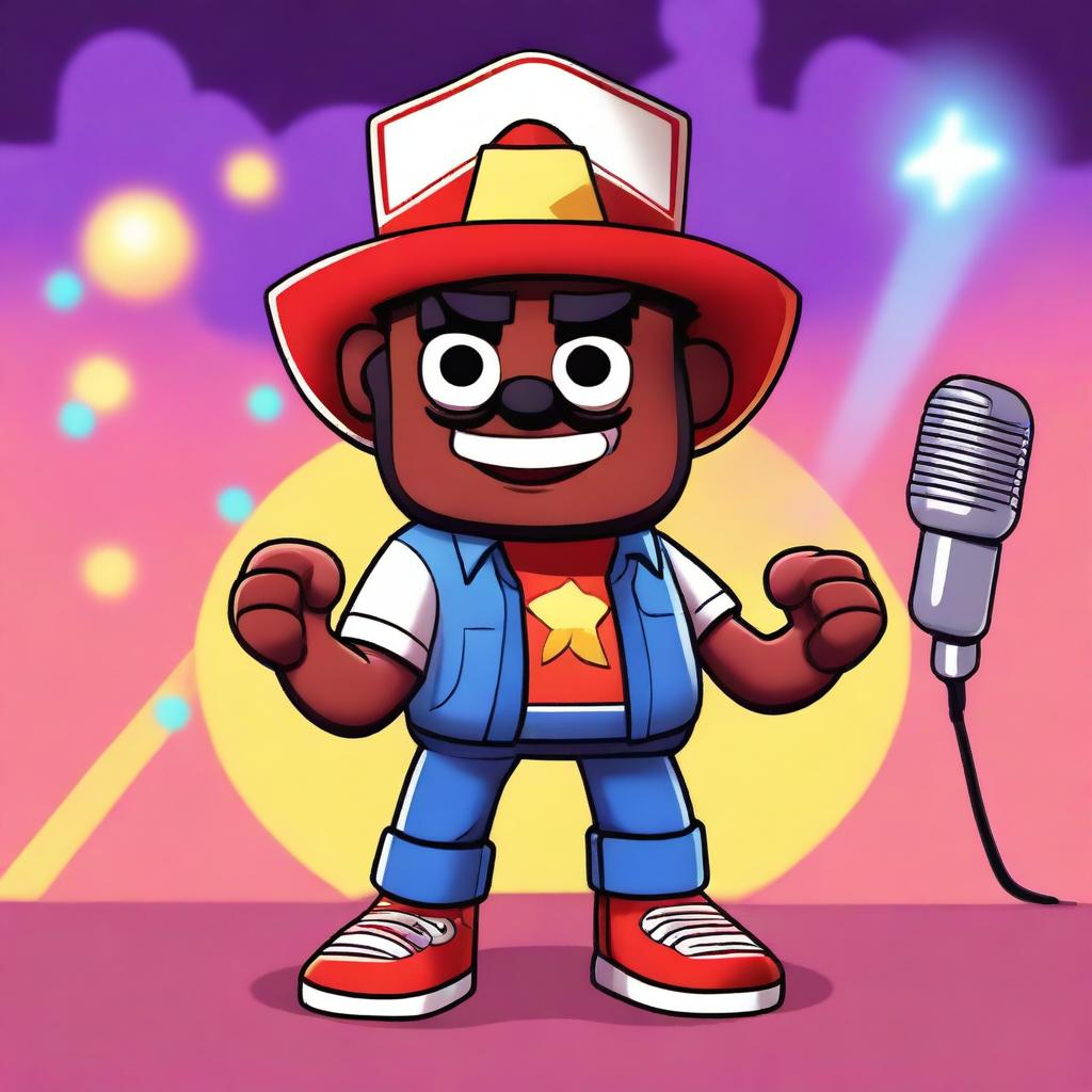 Create a Brawl Stars character named Freddy, who is a karaoke boy