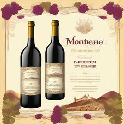 Create a vibrant and eye-catching 43 x 63 poster for the MONTERREI wine fair in a Baroque style