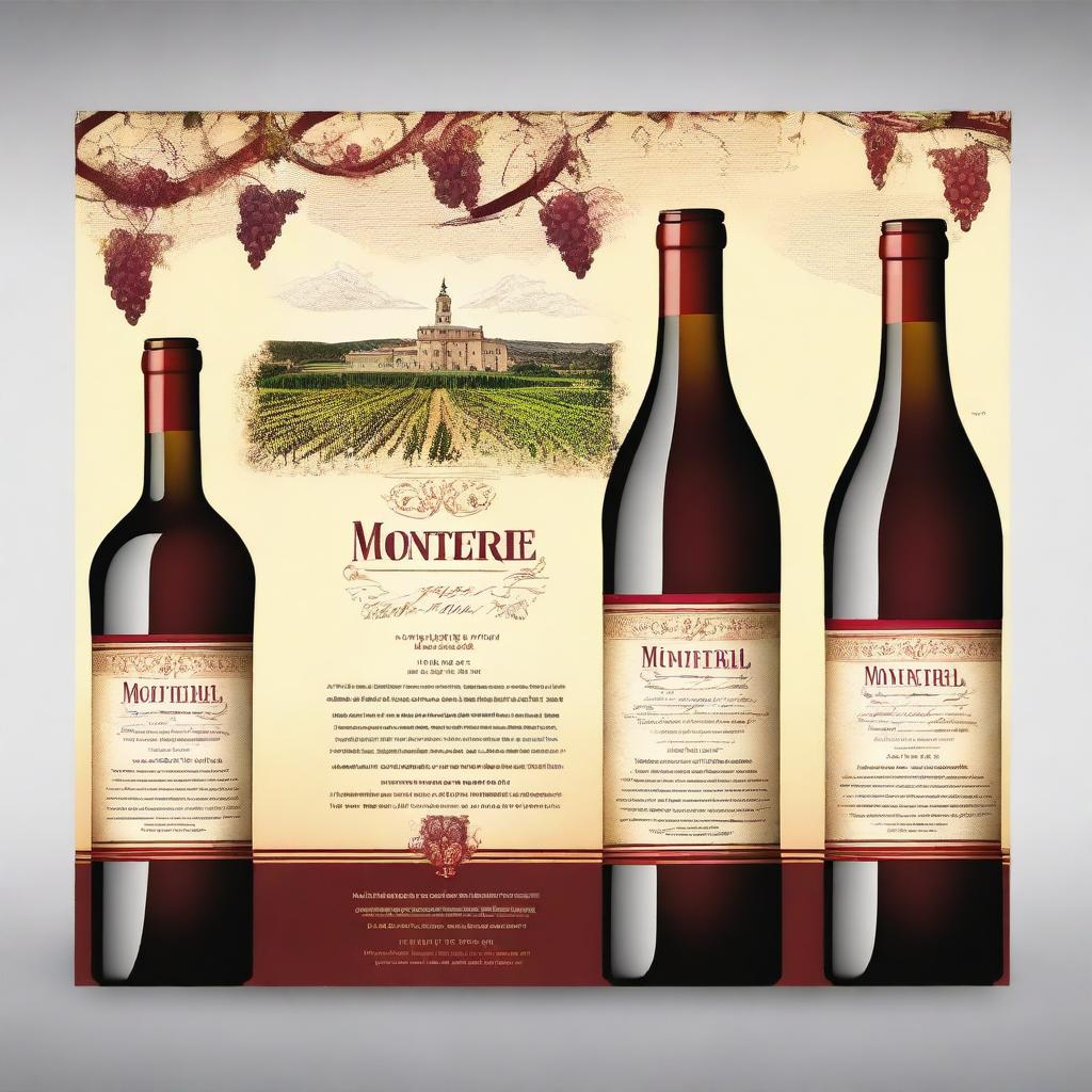 Create a vibrant and eye-catching 43 x 63 poster for the Monterrei wine fair in a Baroque style