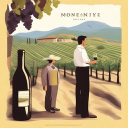 Create an image featuring a person holding a bottle of wine labeled "Monterrey"