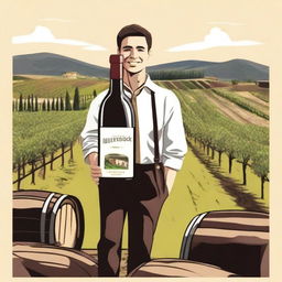 Create an image featuring a person holding a bottle of wine labeled "Monterrey"