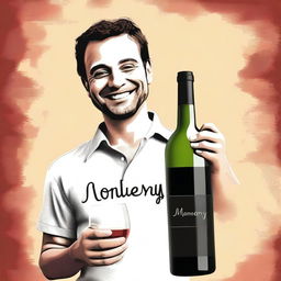 Create an image featuring a person holding a bottle of wine labeled 'Monterrey'