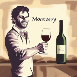 Create an image featuring a person holding a bottle of wine labeled 'Monterrey'