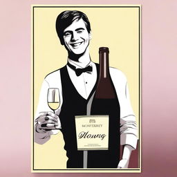 Create an image featuring a person holding a bottle of wine labeled 'Monterrey'