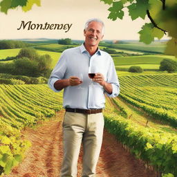 Create an image featuring a person holding a cup of wine labeled 'Monterrey'